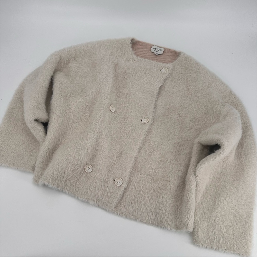 J. Crew Cream Fuzzy Button-Front Jacket - Picture 2 of 7
